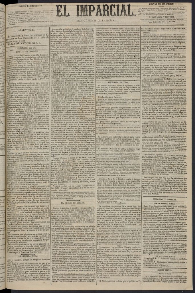 Miniatura de Diario El Imparcial del 9 de febrero de 1869