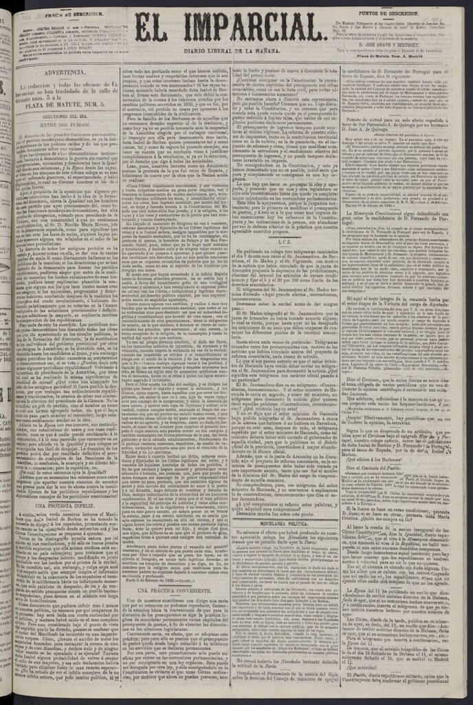 Miniatura de Diario El Imparcial del 13 de febrero de 1869