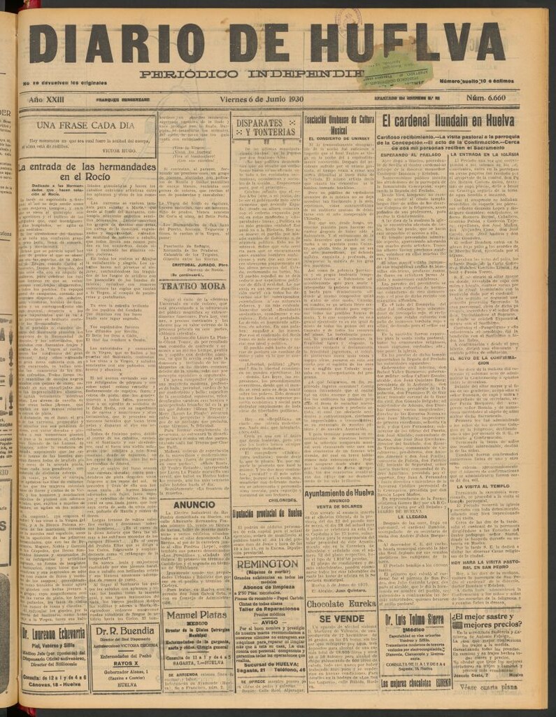 Miniatura de Diario de Huelva : periódico independiente del 6 de junio de 1930