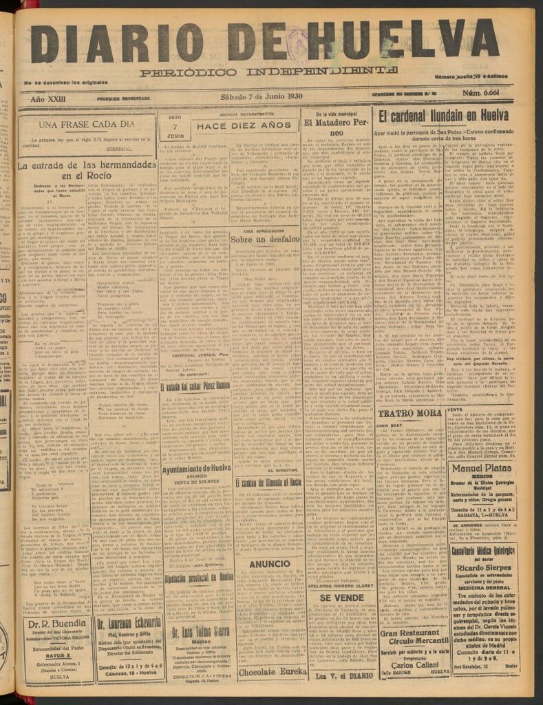 Miniatura de Diario de Huelva : periódico independiente del 7 de junio de 1930