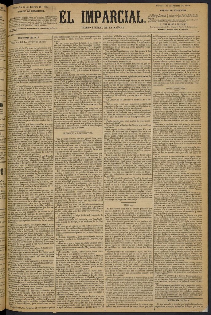 Miniatura de Diario El Imparcial del 24 de febrero de 1869