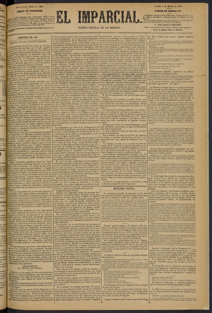 Miniatura de Diario El Imparcial del 4 de marzo de 1869
