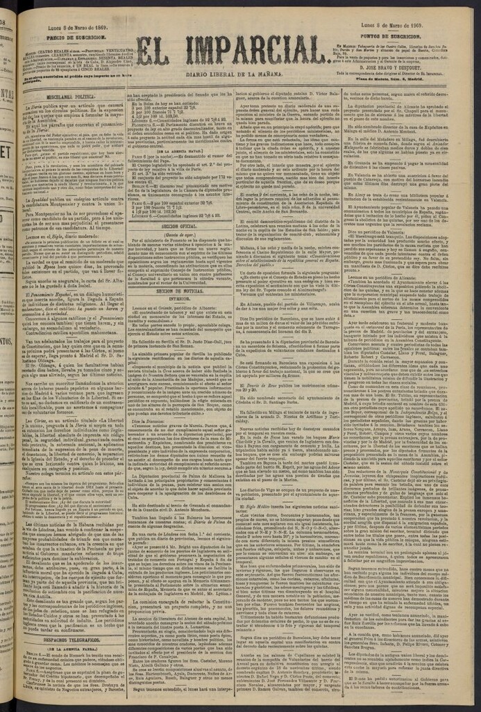 Miniatura de Diario El Imparcial del 8 de marzo de 1869