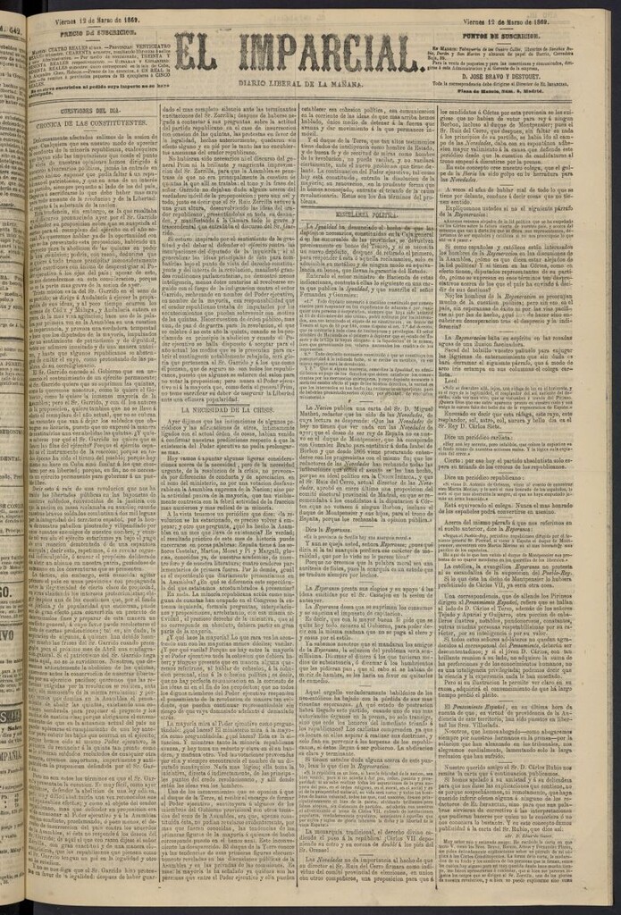 Miniatura de Diario El Imparcial del 12 de marzo de 1869