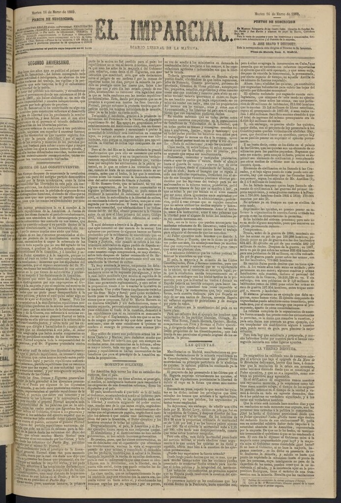 Miniatura de Diario El Imparcial del 16 de marzo de 1869