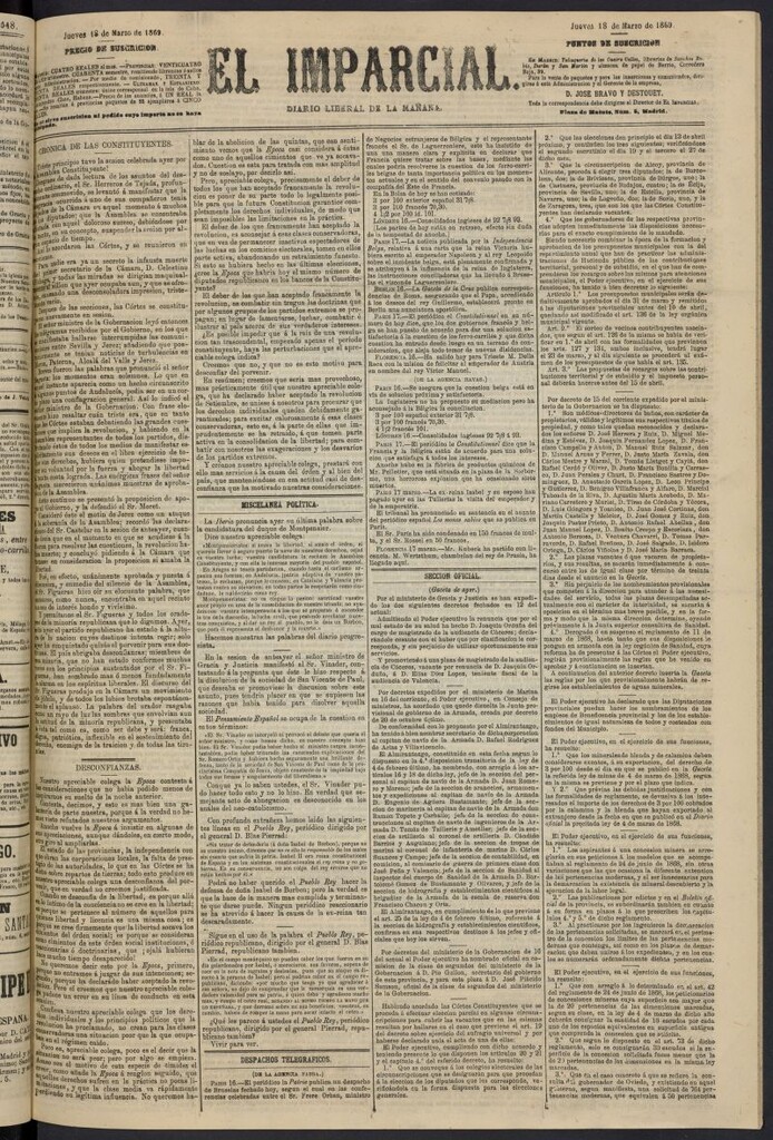 Miniatura de Diario El Imparcial del 18 de marzo de 1869