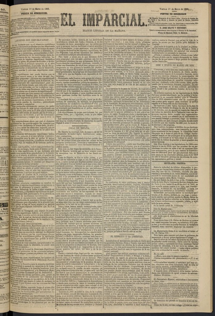 Miniatura de Diario El Imparcial del 19 de marzo de 1869