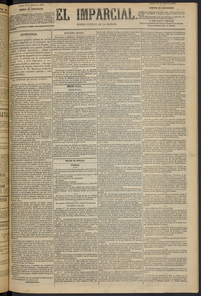 Miniatura de Diario El Imparcial del 22 de marzo de 1869
