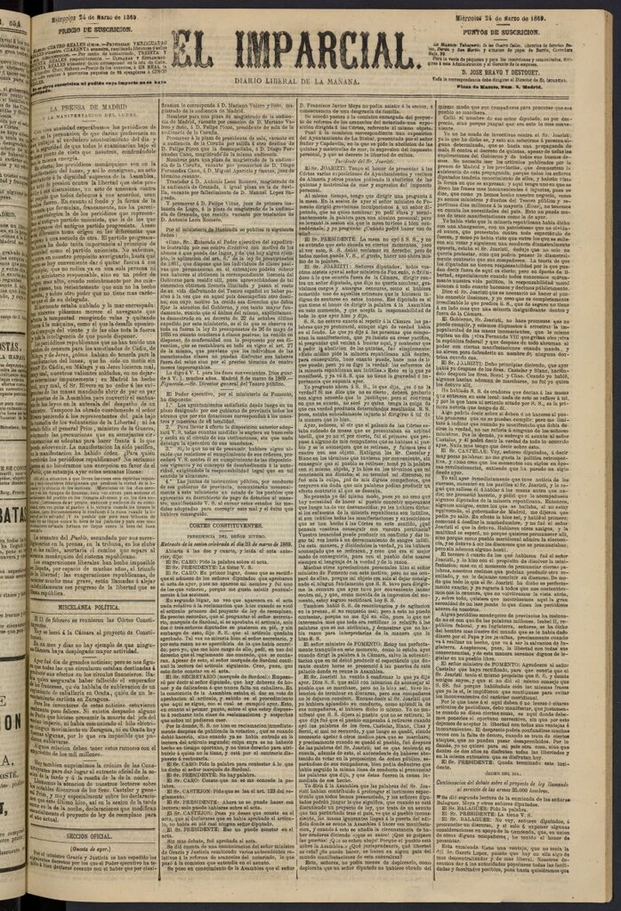 Miniatura de Diario El Imparcial del 24 de marzo de 1869