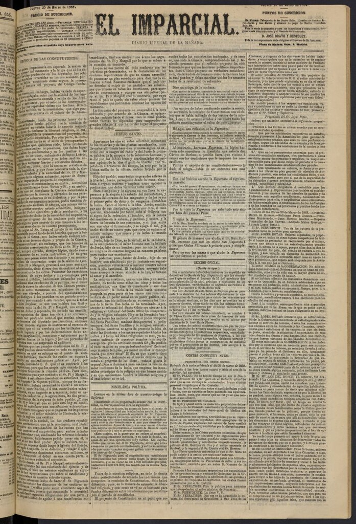 Miniatura de Diario El Imparcial del 25 de marzo de 1869