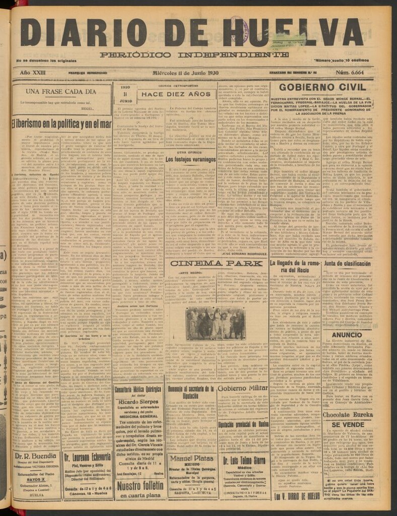 Miniatura de Diario de Huelva : periódico independiente del 11 de junio de 1930
