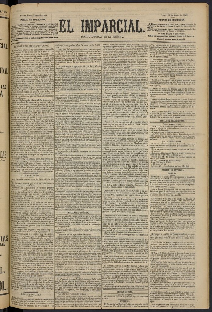 Miniatura de Diario El Imparcial del 29 de marzo de 1869