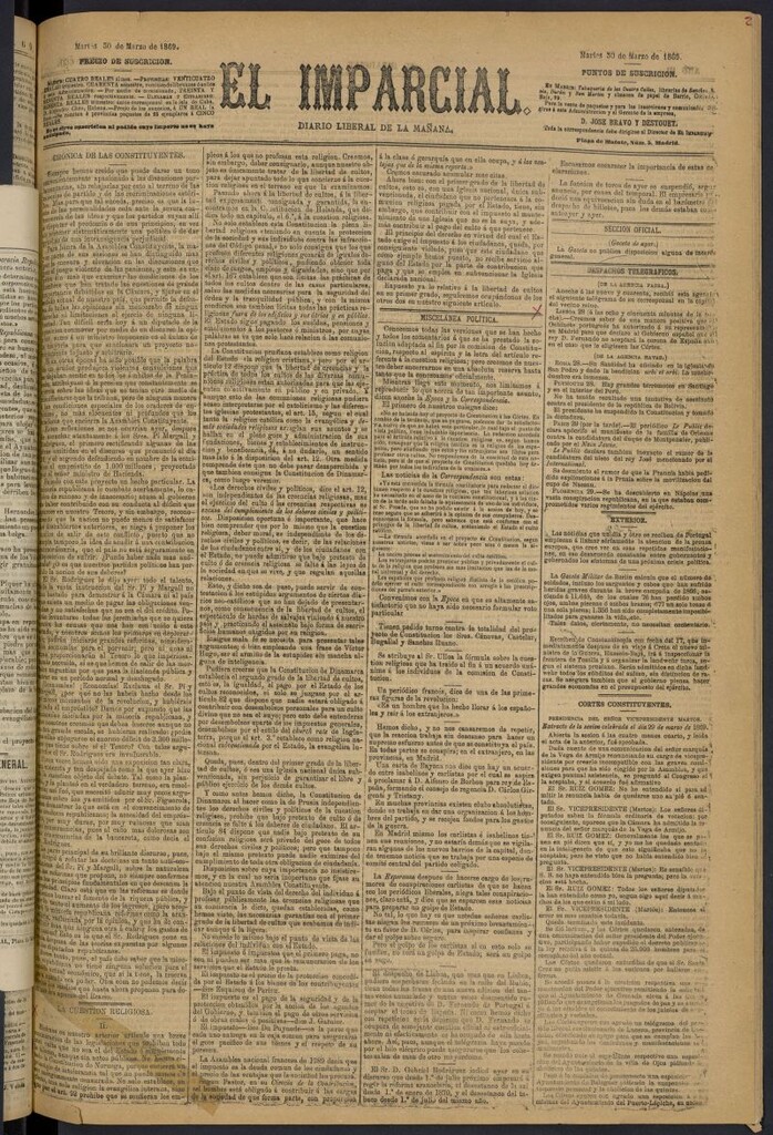 Miniatura de Diario El Imparcial del 30 de marzo de 1869