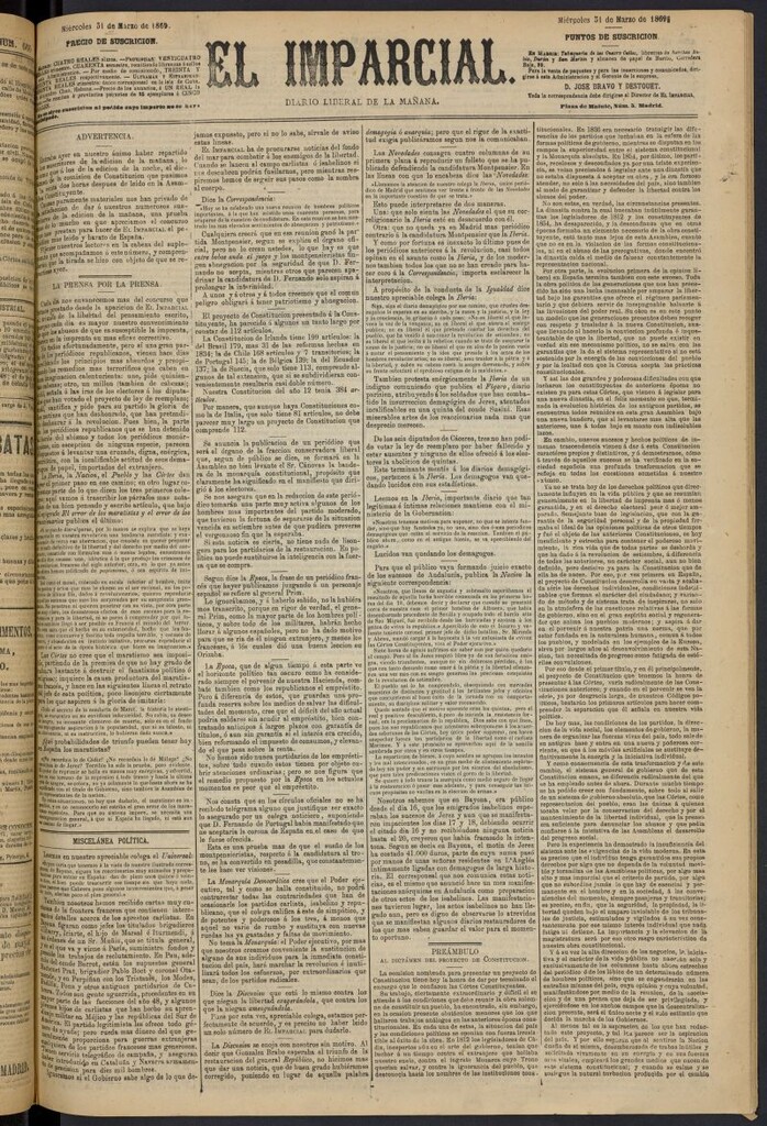 Miniatura de Diario El Imparcial del 31 de marzo de 1869