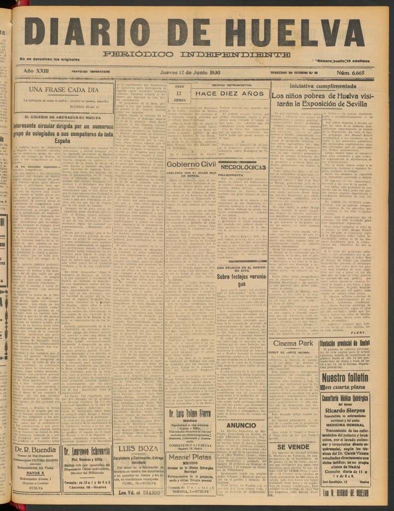 Miniatura de Diario de Huelva : periódico independiente del 12 de junio de 1930