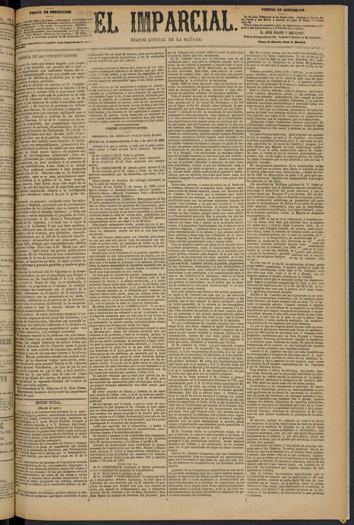 Miniatura de Diario El Imparcial del 9 de abril de 1869