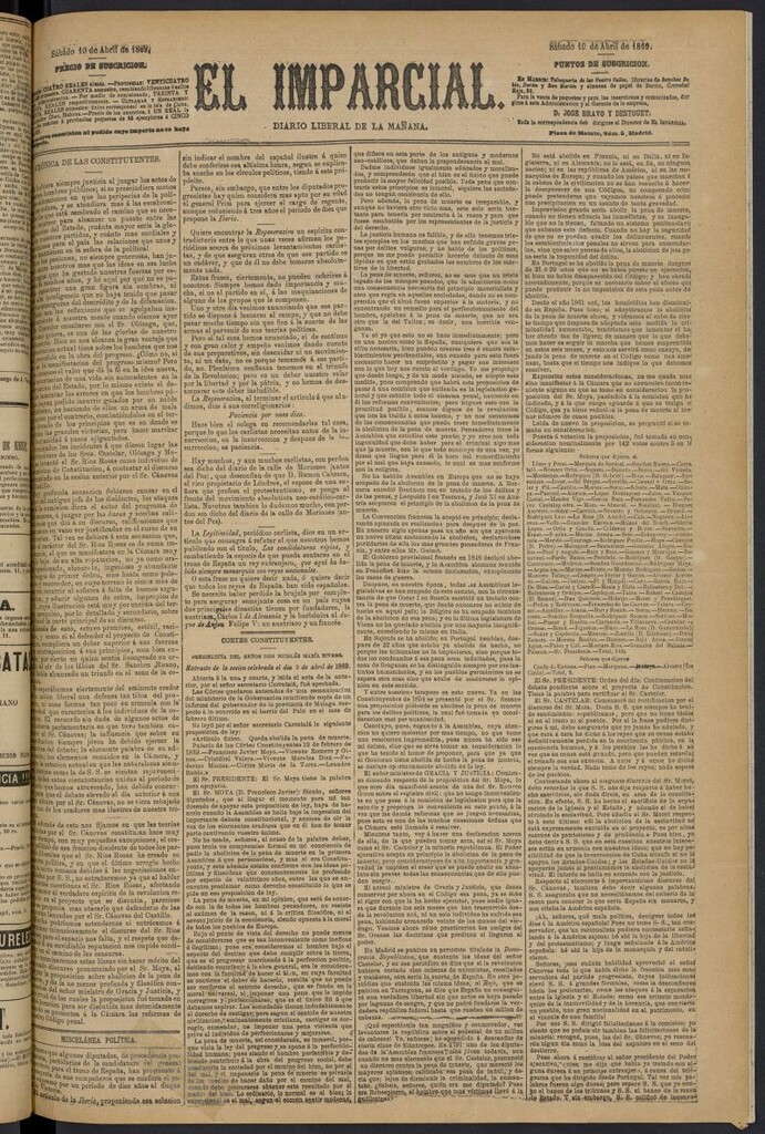 Miniatura de Diario El Imparcial del 10 de abril de 1869
