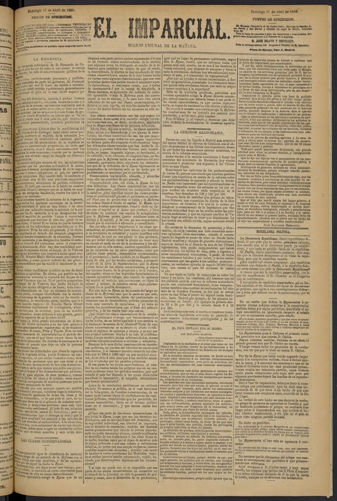 Miniatura de Diario El Imparcial del 11 de abril de 1869