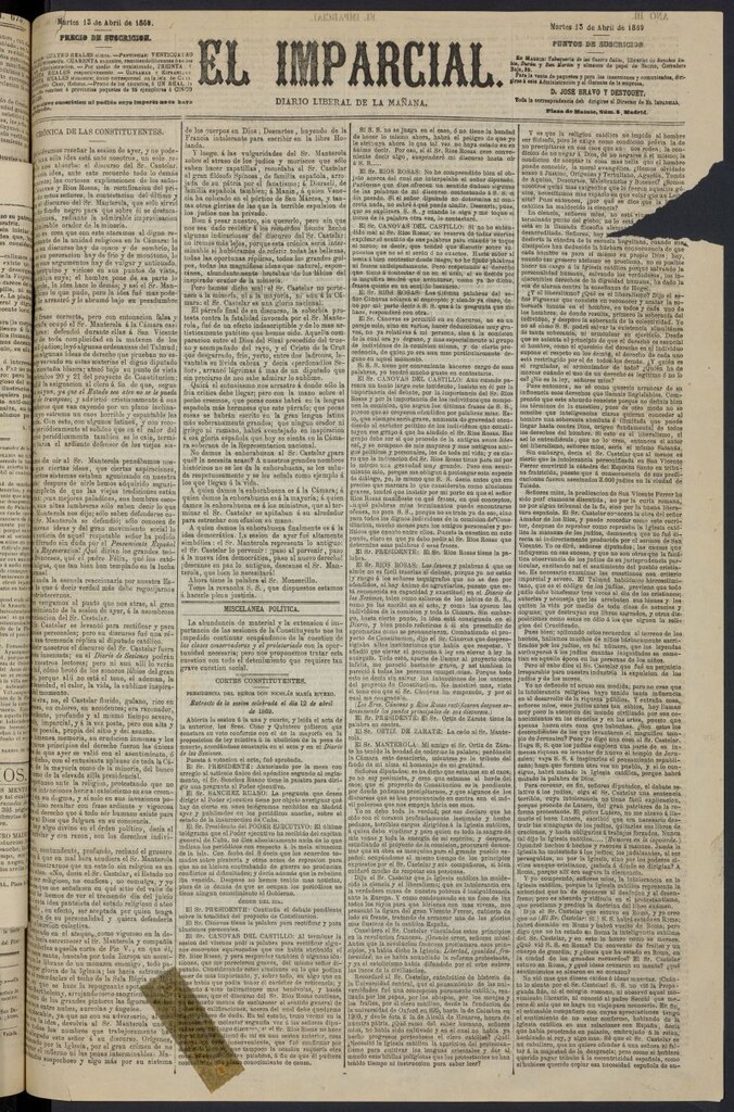 Miniatura de Diario El Imparcial del 13 de abril de 1869