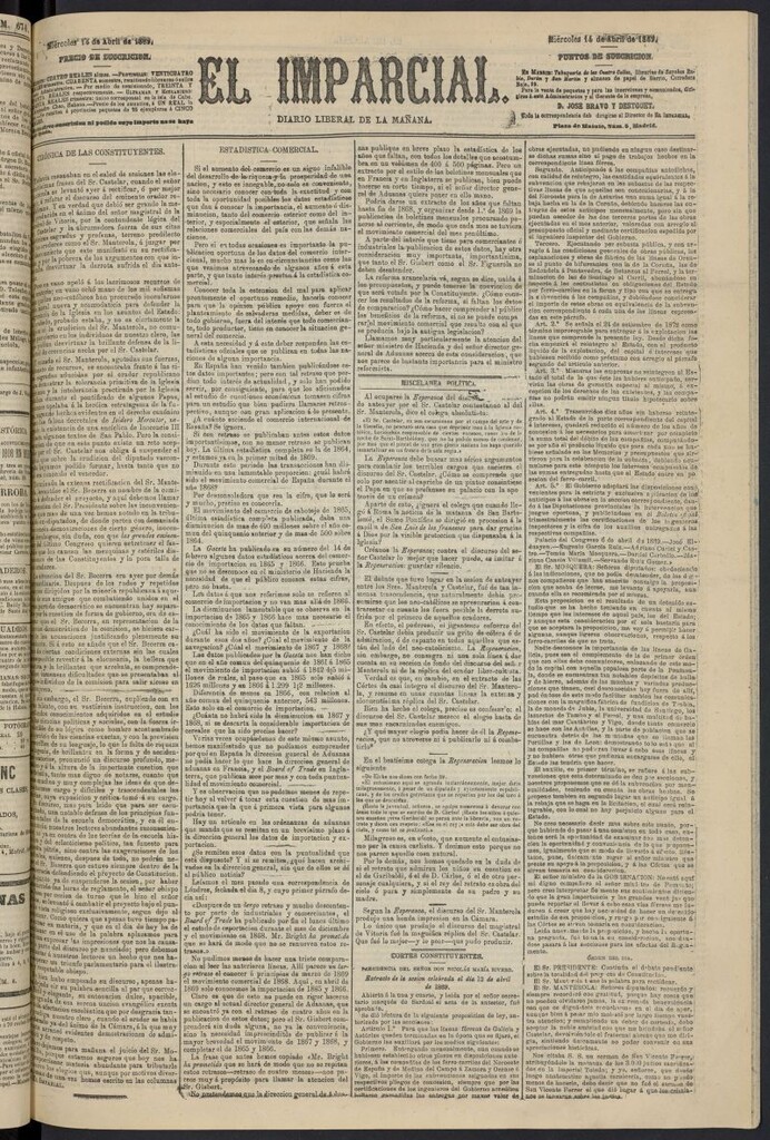 Miniatura de Diario El Imparcial del 14 de abril de 1869