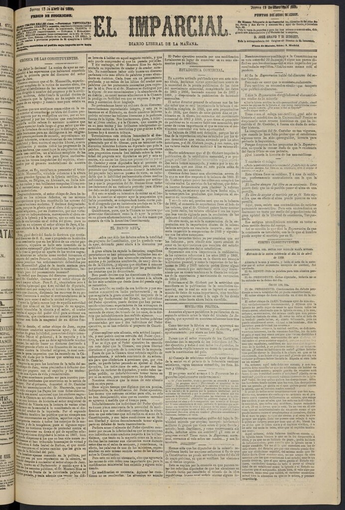 Miniatura de Diario El Imparcial del 15 de abril de 1869