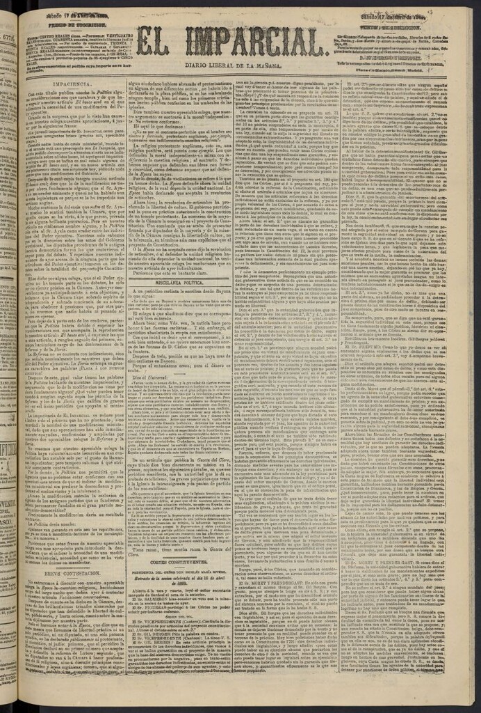 Miniatura de Diario El Imparcial del 17 de abril de 1869