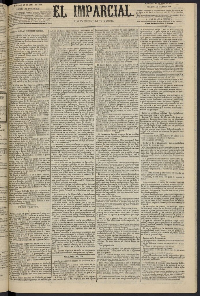 Miniatura de Diario El Imparcial del 21 de abril de 1869