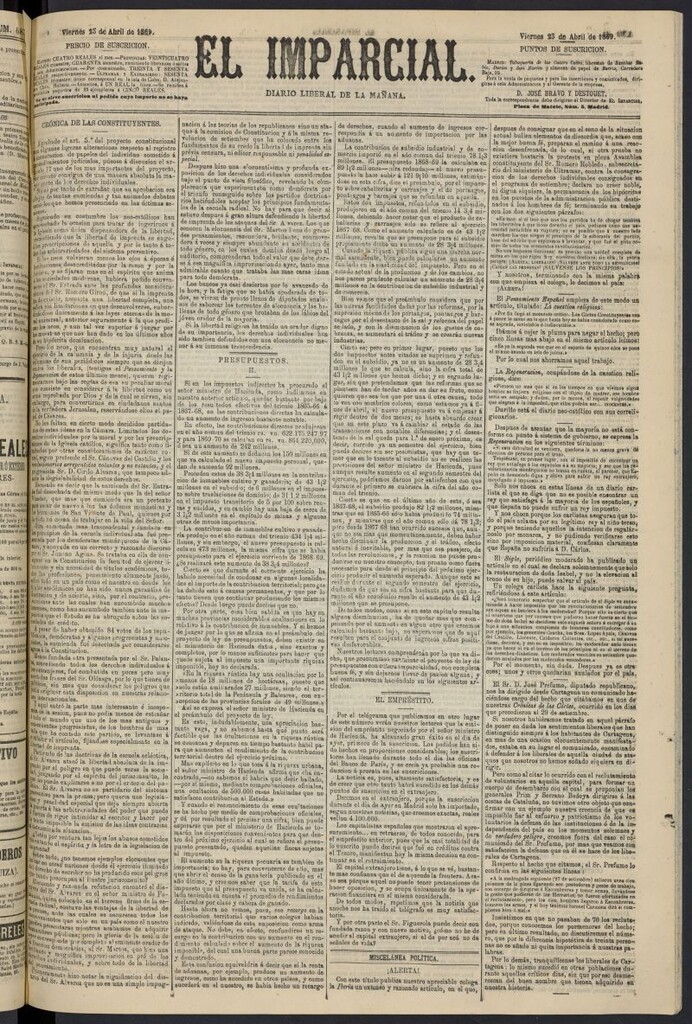 Miniatura de Diario El Imparcial del 23 de abril de 1869