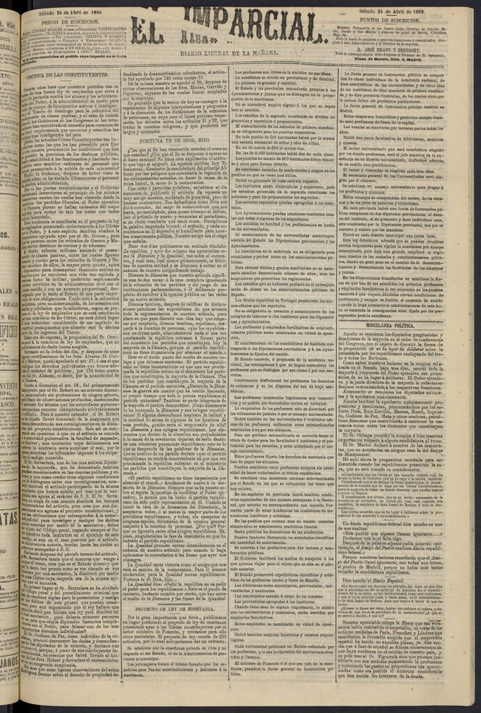 Miniatura de Diario El Imparcial del 24 de abril de 1869