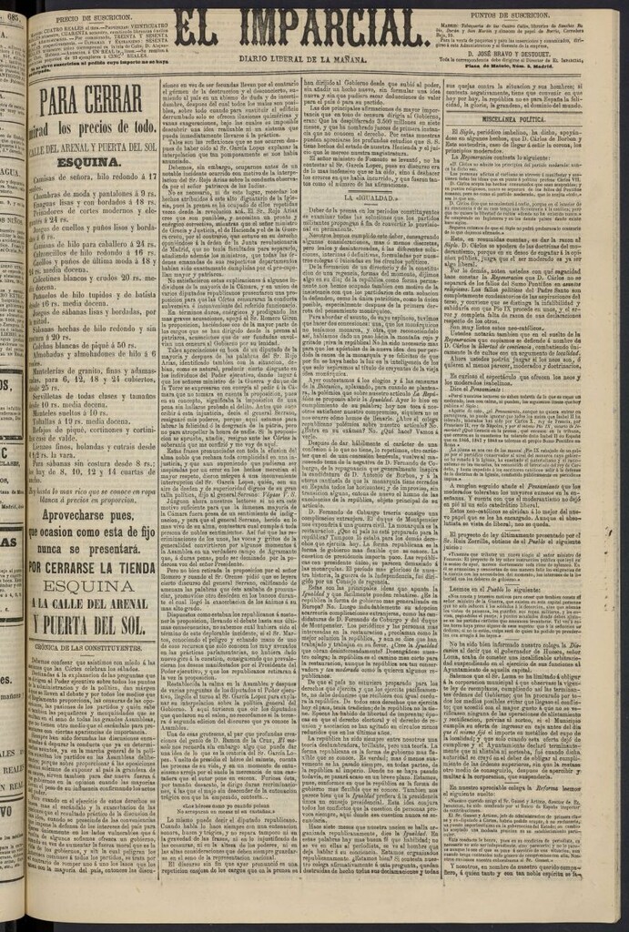 Miniatura de Diario El Imparcial del 25 de abril de 1869
