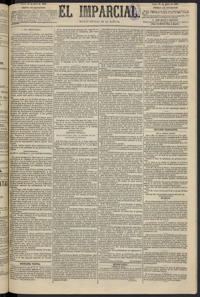 Miniatura de Diario El Imparcial del 28 de abril de 1869
