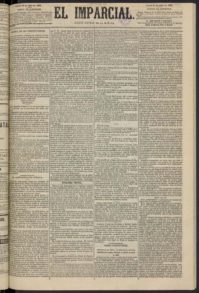 Miniatura de Diario El Imparcial del 29 de abril de 1869