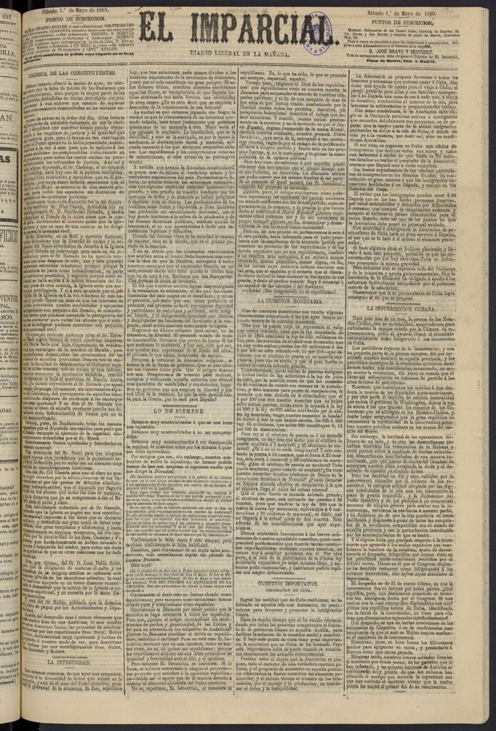 Miniatura de Diario El Imparcial del 1 de mayo de 1869