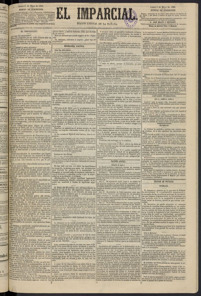 Miniatura de Diario El Imparcial del 3 de mayo de 1869