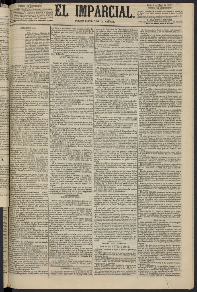Miniatura de Diario El Imparcial del 4 de mayo de 1869