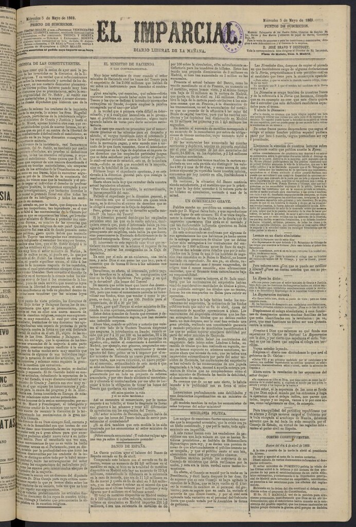 Miniatura de Diario El Imparcial del 5 de mayo de 1869