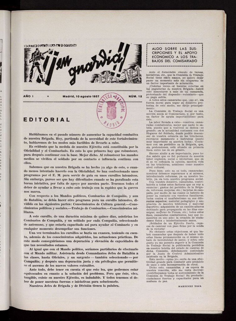 Miniatura de ¡¡En guardia!!: Boletín de la 34 Brigada, 3ª División del 10 de agosto de 1937