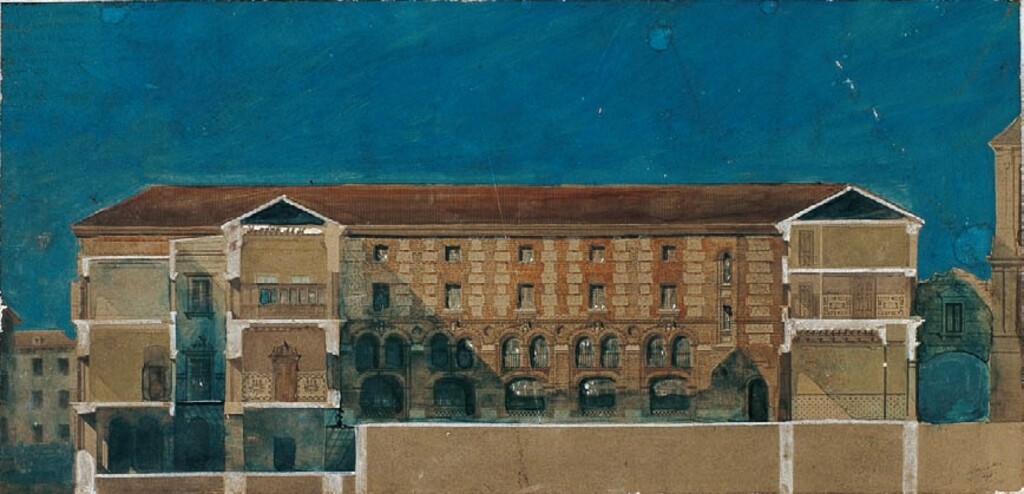 Miniatura de Sección y alzado del patio de la casa de Cisneros