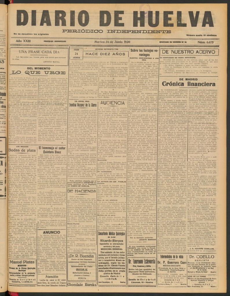 Miniatura de Diario de Huelva : periódico independiente del 24 de junio de 1930