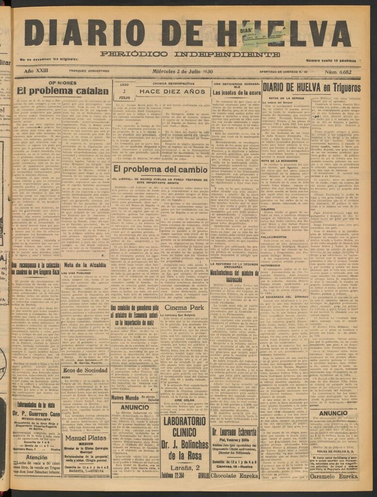 Miniatura de Diario de Huelva : periódico independiente del 2 de julio de 1930