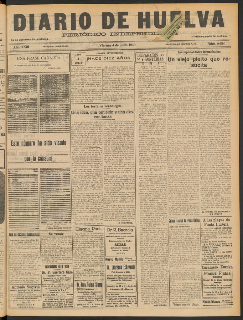 Miniatura de Diario de Huelva : periódico independiente del 4 de julio de 1930