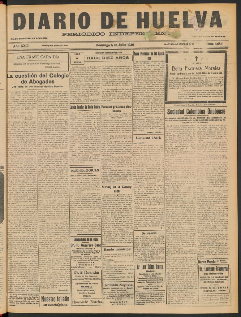 Miniatura de Diario de Huelva : periódico independiente del 6 de julio de 1930