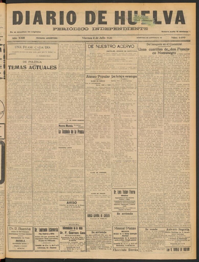 Miniatura de Diario de Huelva : periódico independiente del 11 de julio de 1930