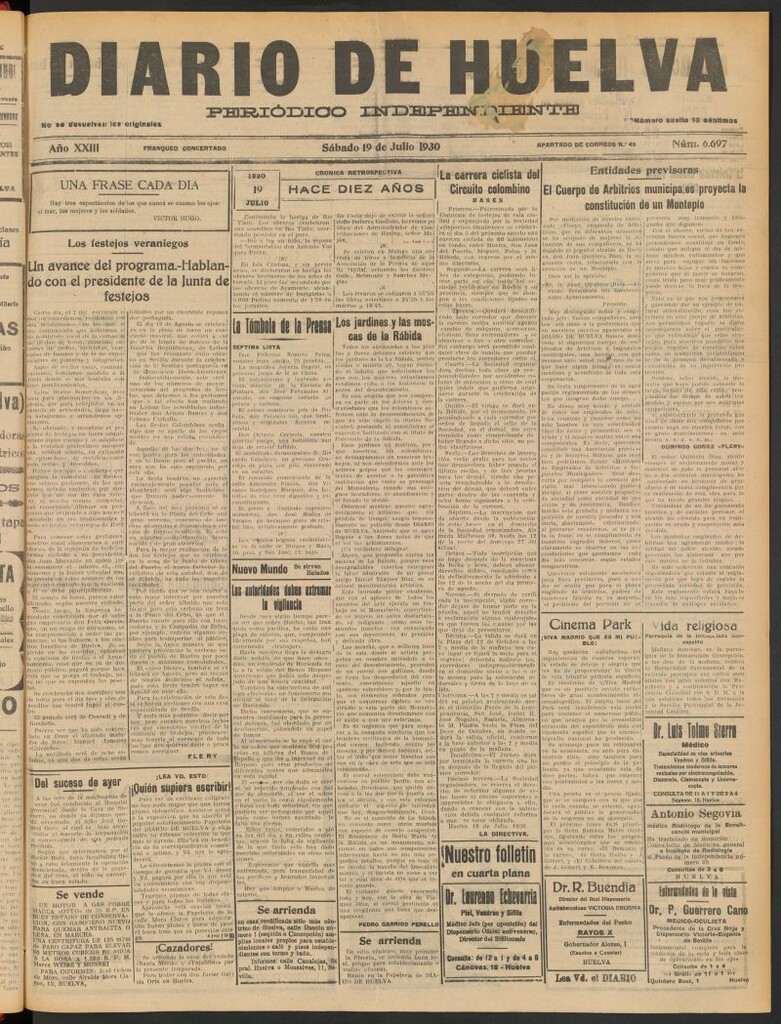 Miniatura de Diario de Huelva : periódico independiente del 19 de julio de 1930