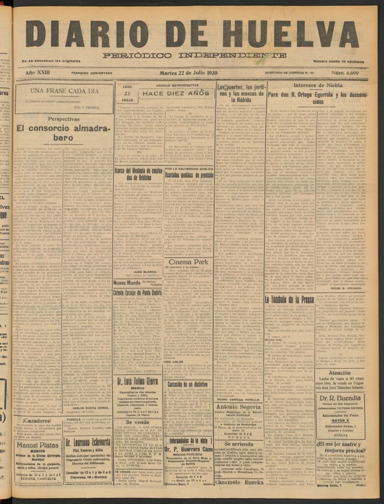 Miniatura de Diario de Huelva : periódico independiente del 22 de julio de 1930