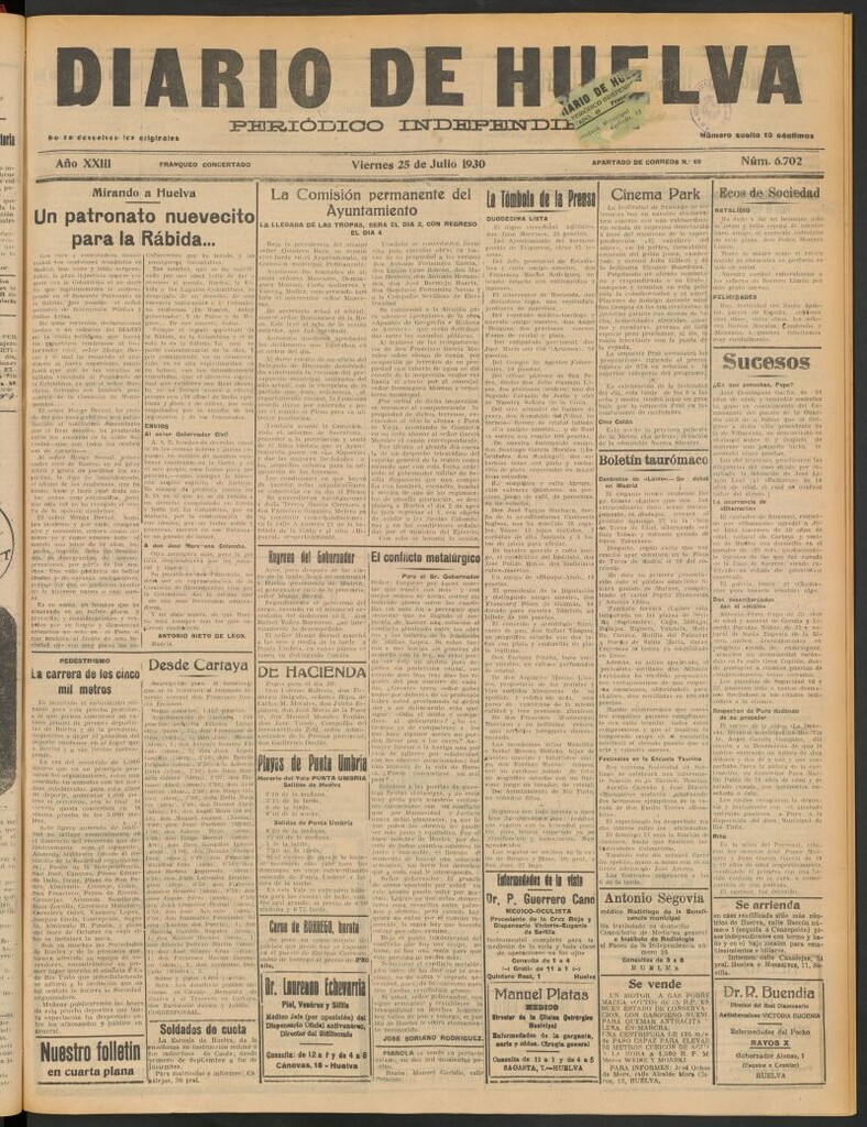 Miniatura de Diario de Huelva : periódico independiente del 25 de julio de 1930
