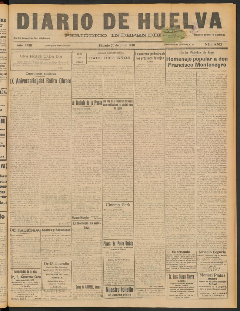 Miniatura de Diario de Huelva : periódico independiente del 26 de julio de 1930