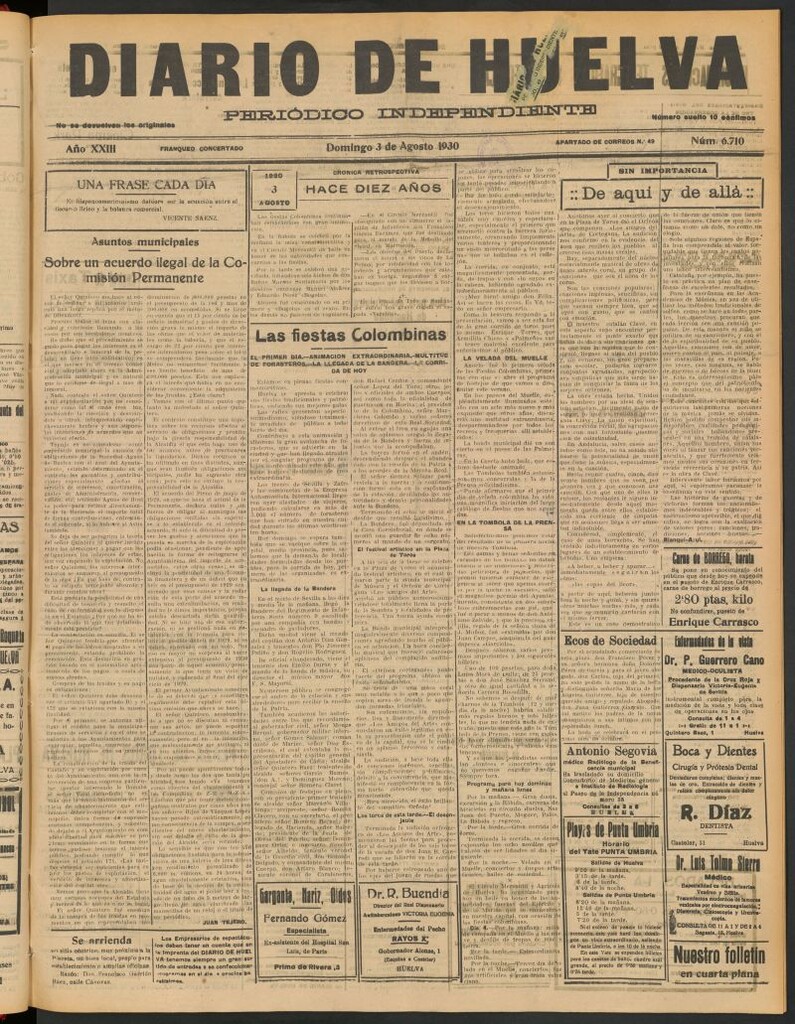 Miniatura de Diario de Huelva : periódico independiente del 3 de agosto de 1930