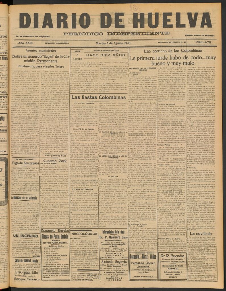 Miniatura de Diario de Huelva : periódico independiente del 5 de agosto de 1930