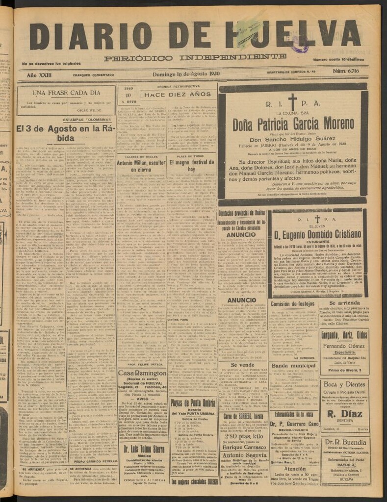 Miniatura de Diario de Huelva : periódico independiente del 10 de agosto de 1930